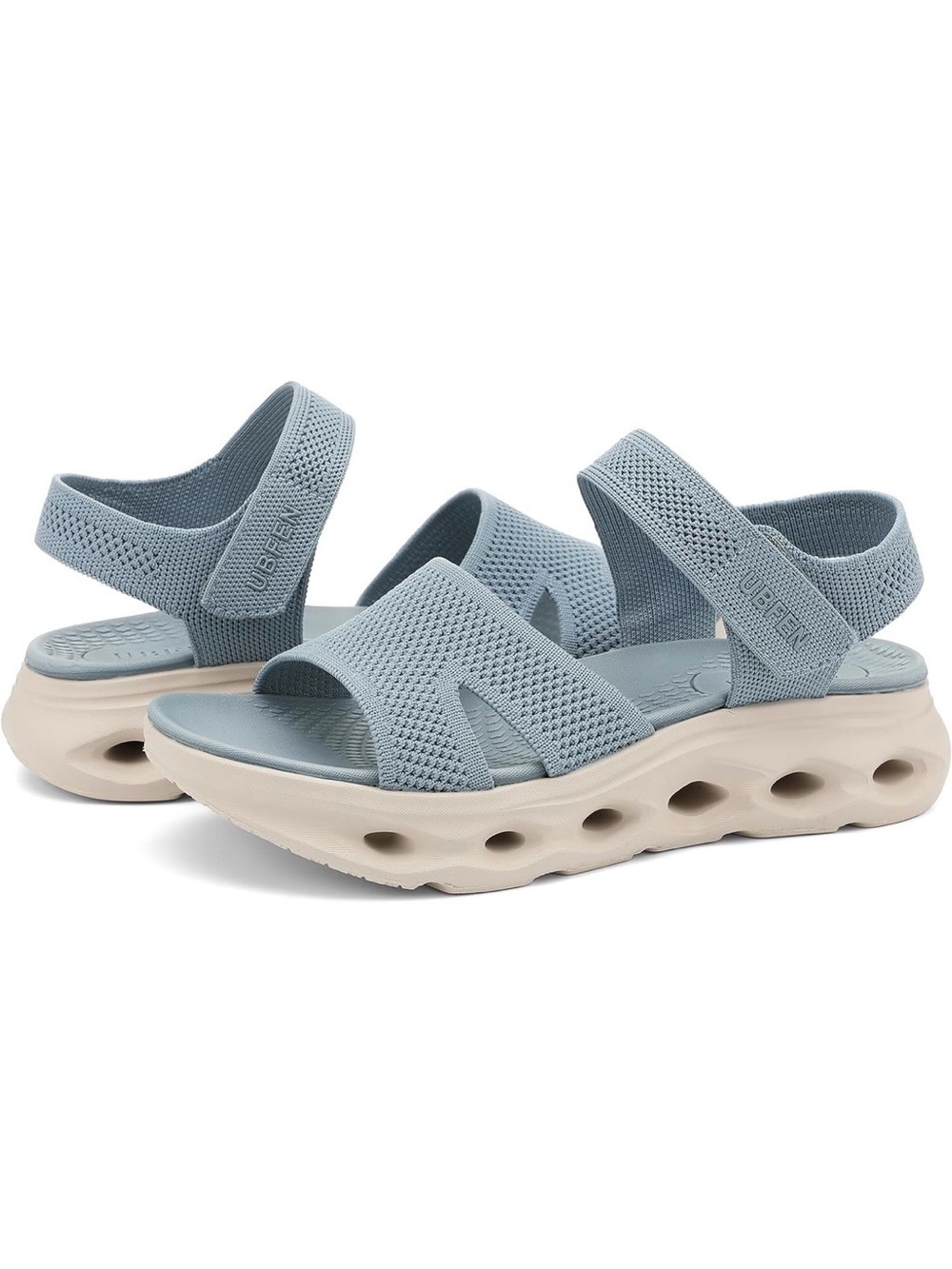 Pale Blue Knit Platform Sandals with Cream Sole